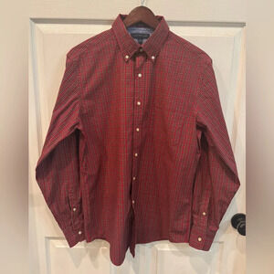 Tommy Hilfiger Mens Large Button Up Long Sleeve SlimFit Red Plaid